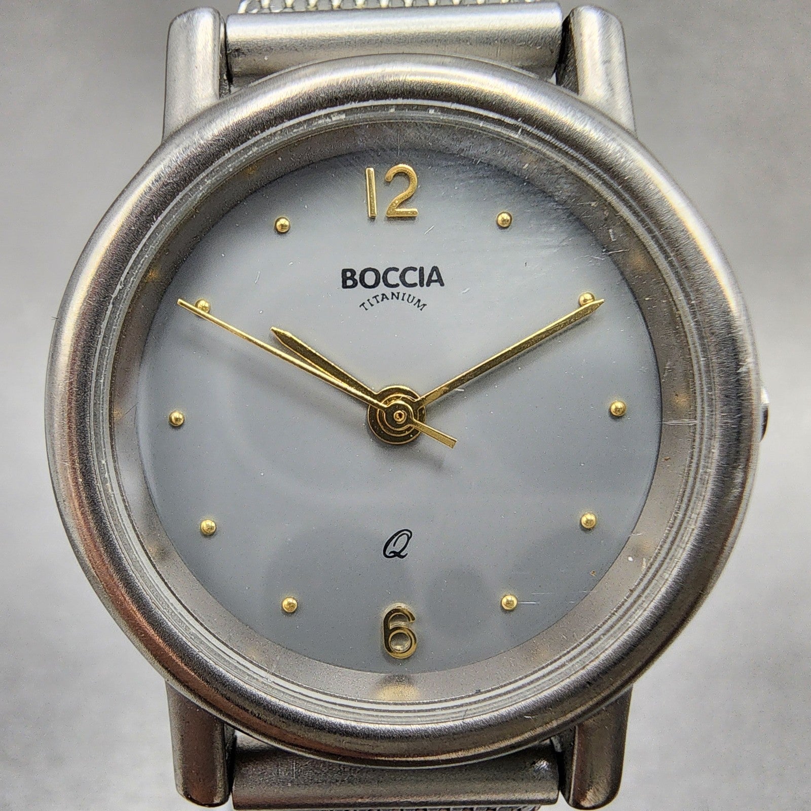 Boccia Titanium Watch Women 28mm Gray Dial Gray Tone Round Mesh Band New Battery1