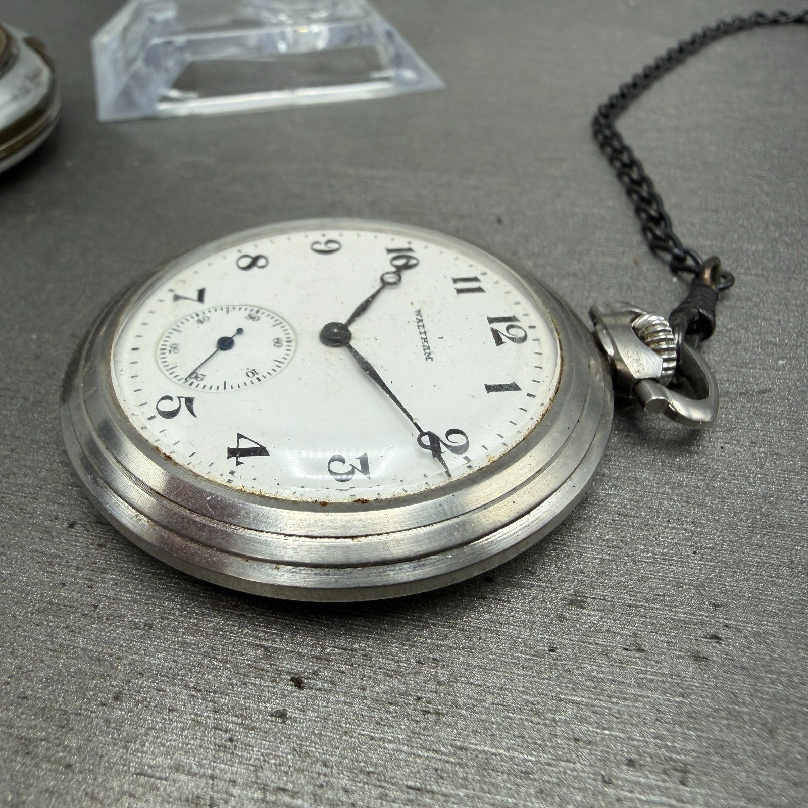 Waltham Pocket Watch 47mm White Dial Silver Tone Grade 220 Manual Wind PARTS!!!!4