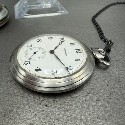 Waltham Pocket Watch 47mm White Dial Silver Tone Grade 220 Manual Wind PARTS!!!!4