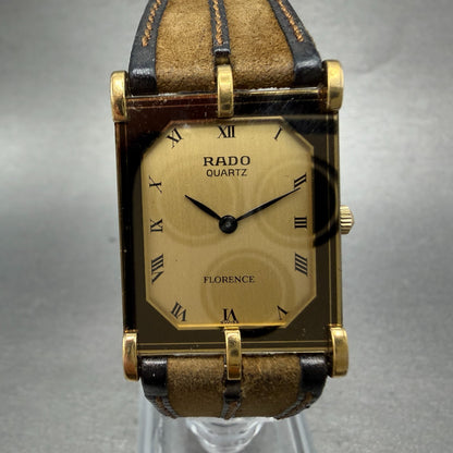 Rado Florence Tank Watch Women 22mm Gold Dial Gold Tone Rectangle New Battery0