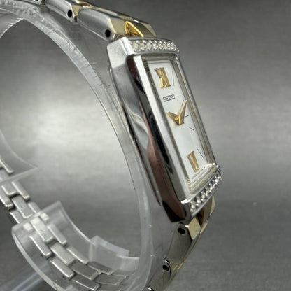 Seiko Tank Watch Women 16mm Silver Dial Two Tone Rectangle 1N00-0SG0 New Battery3