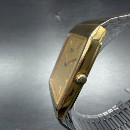 Seiko Tank Watch Men 25mm Champagne Dial Gold Tone 6530-5389 New Battery CRACKED2