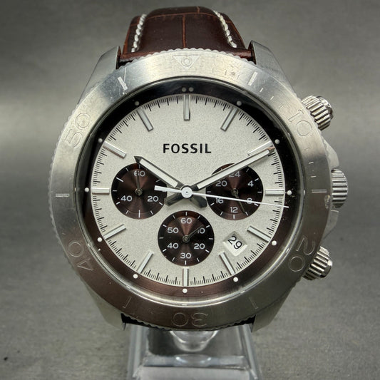 Fossil Chronograph Dive Watch Men White Dial Steel Date Round CH-2857 New Batt0