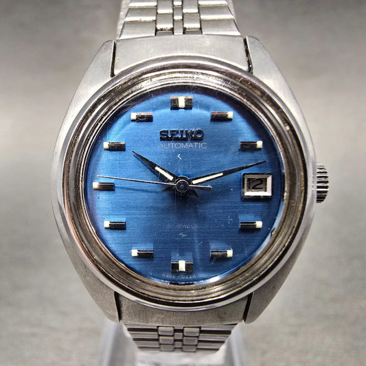Seiko Automatic Watch Women 25mm Blue Dial Silver Date Round 4205-0170 Runs JP0
