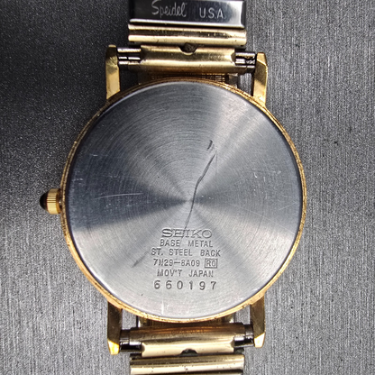 Seiko Watch Men 34mm Ivory Dial Gold  Date Round 7N29-8A09 New Battery VTG10