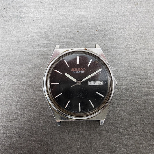Seiko SQ Watch Men 35mm Black Dial Silver Tone Daydate 81237230 PARTS0
