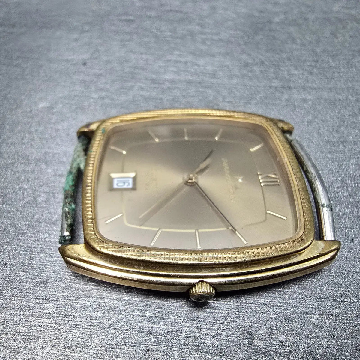 Hamilton Tank Watch Men 29mm Brown Dial Gold Tone Date 8022 VTG PARTS6