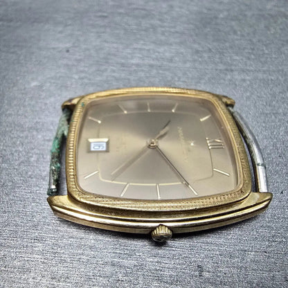 Hamilton Tank Watch Men 29mm Brown Dial Gold Tone Date 8022 VTG PARTS6