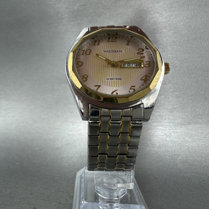 Waltham Watch Men 37mm Silver Dial Two Tone Daydate Round New Battery5
