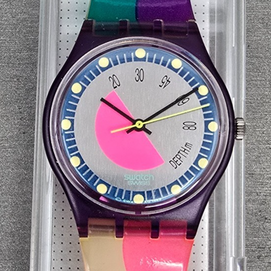 Swatch Scoob-A-Doo Watch Men 34mm Silver Dial Purple Case GV102 New Battery NOS1