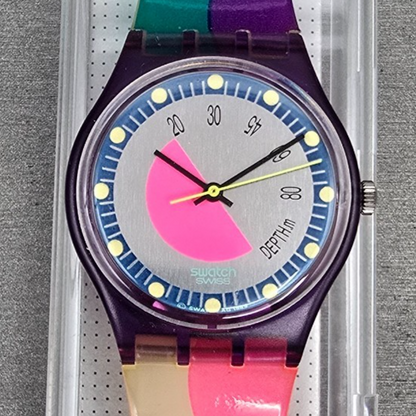 Swatch Scoob-A-Doo Watch Men 34mm Silver Dial Purple Case GV102 New Battery NOS1