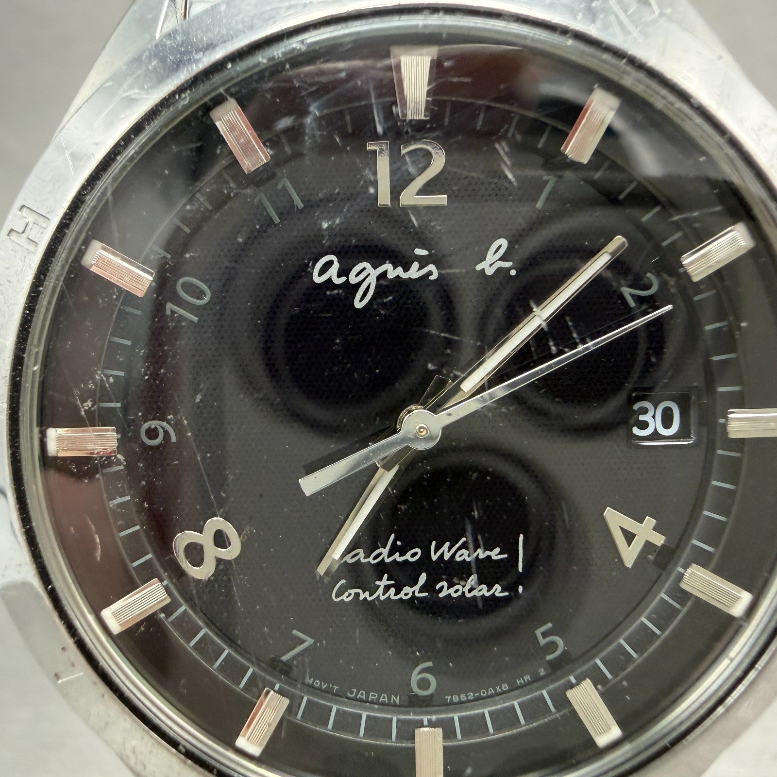 Seiko Agnes B Solar Watch Men 42mm Black Dial Steel Date Round Runs 7B52-0AJ01