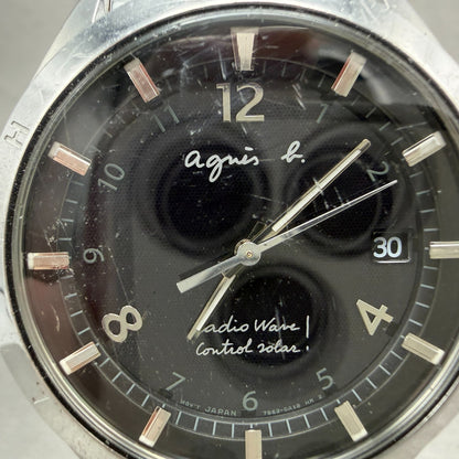 Seiko Agnes B Solar Watch Men 42mm Black Dial Steel Date Round Runs 7B52-0AJ01
