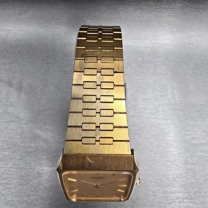 Seiko Watch Men 27mm Gold Dial Gold Tone Rectangle 5Y30-5009 New Battery4