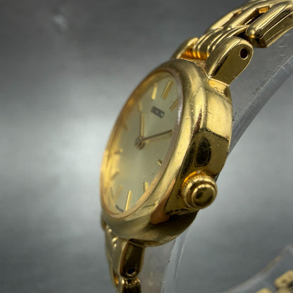 Seiko Watch Women 21mm Champagne Dial Gold Tone Round 1N00-1E09 New Battery LWF2