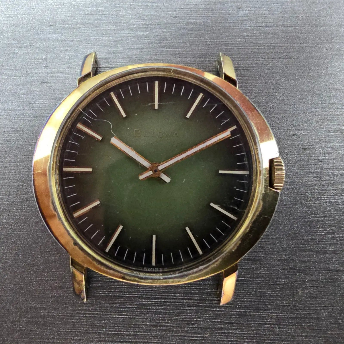 Bulova Watch Men 32mm Green Dial Gold Plated Manual Wind Round N1 PARTS2
