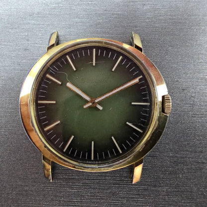 Bulova Watch Men 32mm Green Dial Gold Plated Manual Wind Round N1 PARTS2
