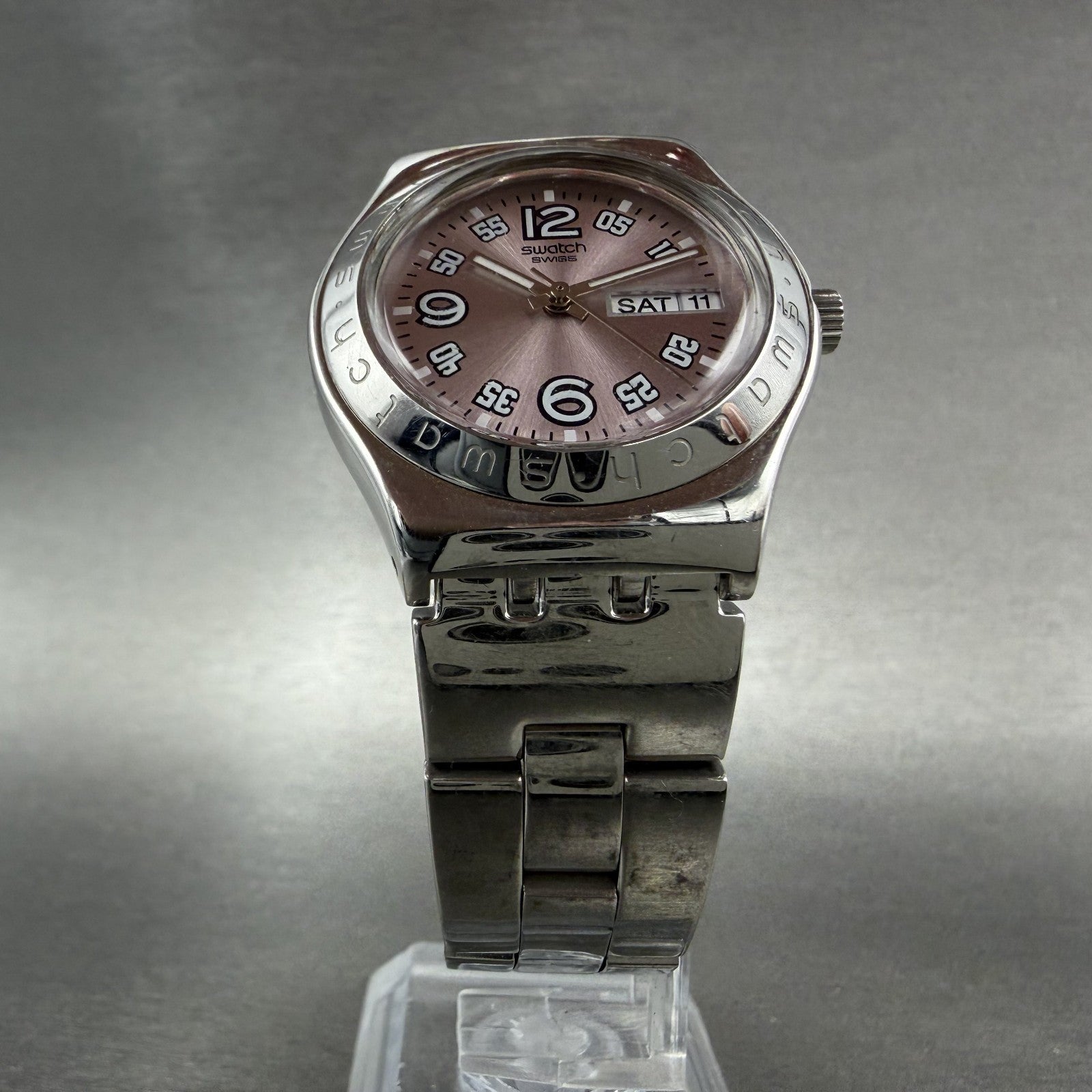 Swatch Irony Ciel Clair Watch Women 33mm Pink Dial Steel Daydate Round New batt5