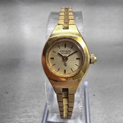 Citizen CQ Watch Women 16mm Champagne Dial Gold Tone Round 4-040929 New Battery0