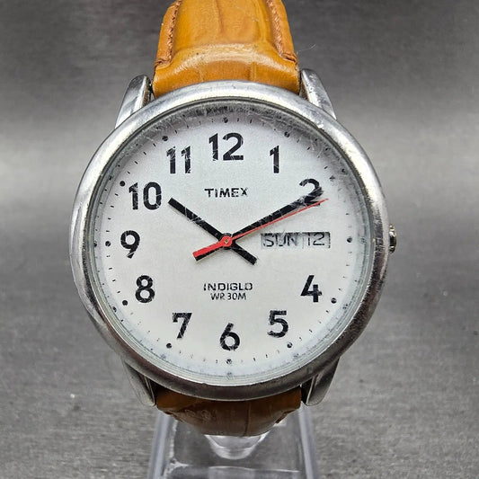 Timex Easy Reader Watch Men 35mm Silver Dial Silver Tone Daydate New Battery0