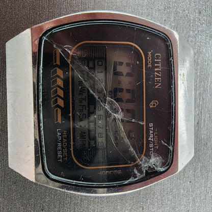 Citizen CQ Digital Watch Men 34mm LCD Steel Chronograph 4-098773 New Battery