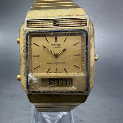 Seiko Analog Digital Watch Men 29mm Alarm Chrono Gold Tone H249-5149 PARTS0