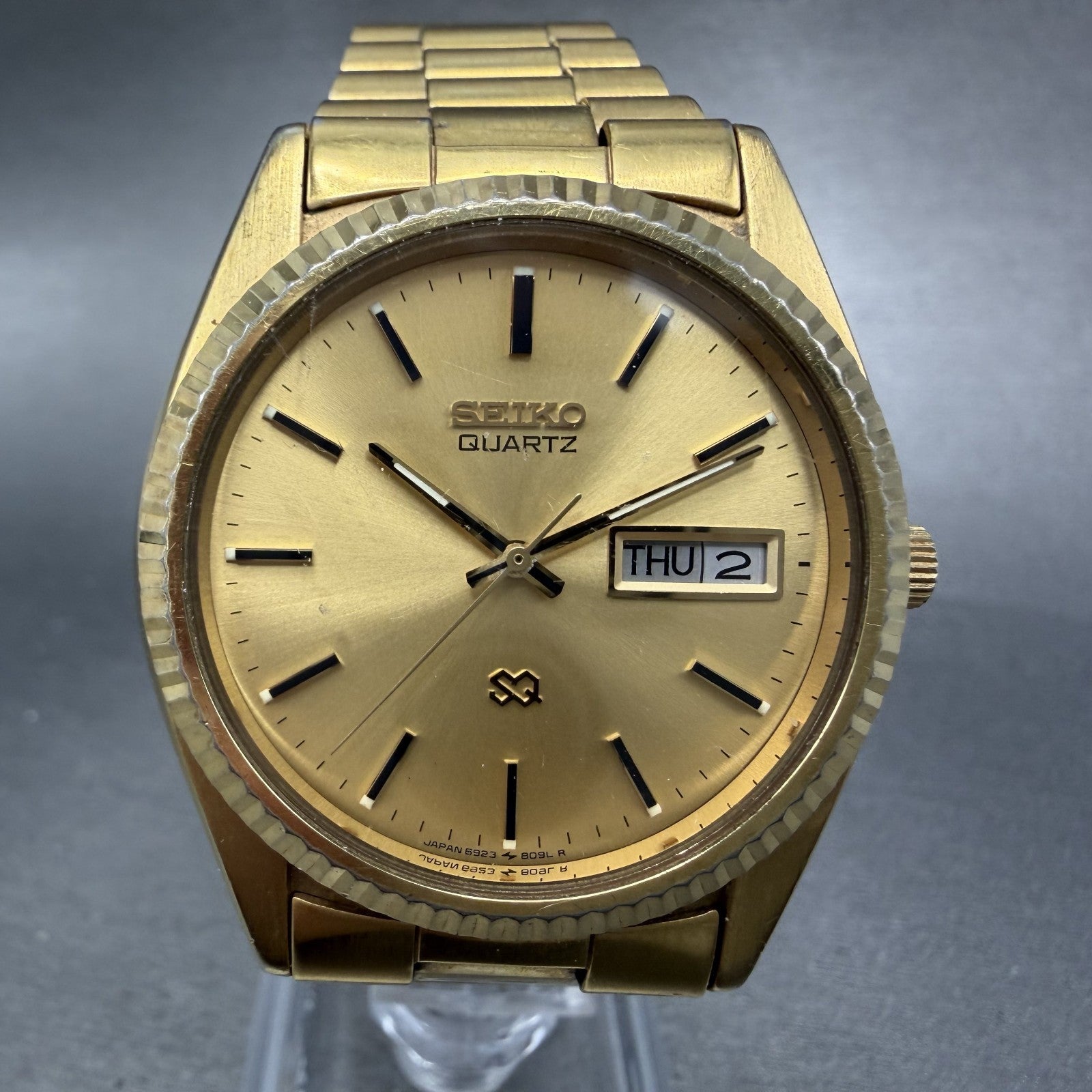 Seiko SQ President Watch Men 36mm Champagne Dial Gold Tone 6923-8080 New Battery0