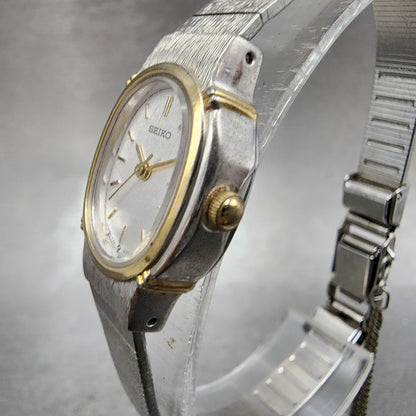 Seiko Watch Women 18mm White Dial Two Tone Oval 73216100 New Battery2