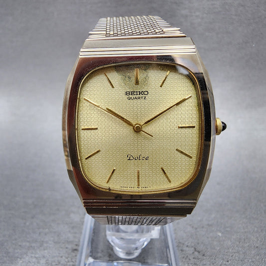 Seiko Dolce Watch Men 30mm Champagne Dial Gold Tone 59315450 New Battery0