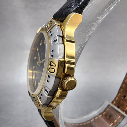 Bulova Marine Star Dive Watch Women 28mm Black Dial Gold Tone Date 98M31 PARTS3
