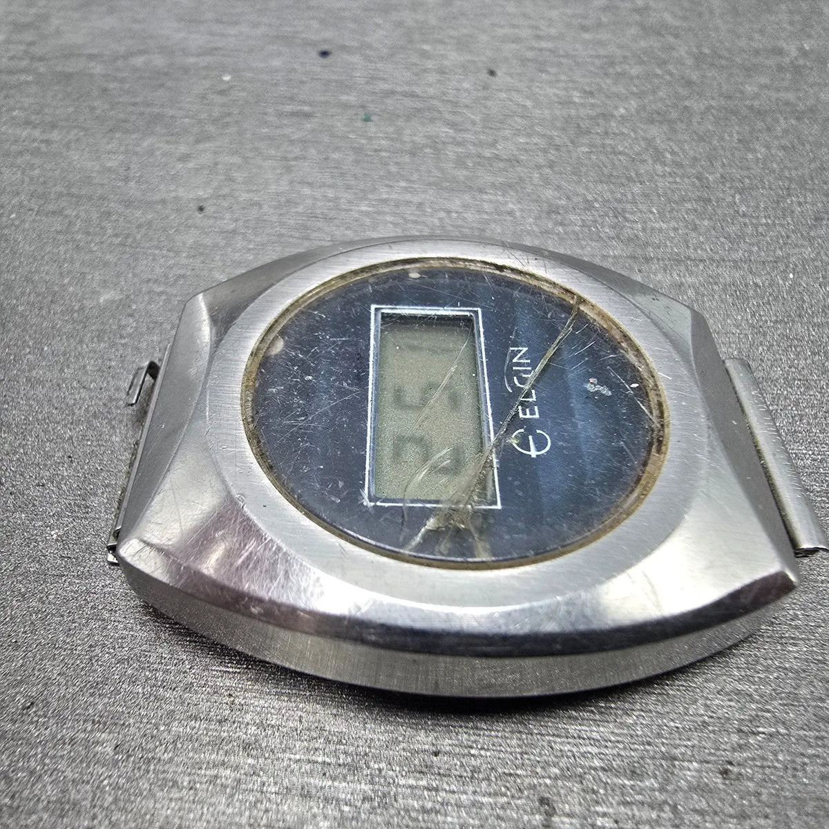 Elgin LCD Watch Men 32mm Blue Dial Stainless Steel Vintage Quartz Digital PARTS4