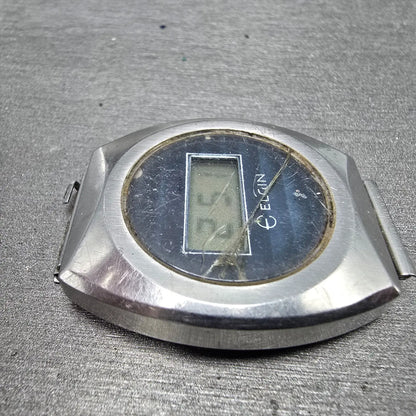 Elgin LCD Watch Men 32mm Blue Dial Stainless Steel Vintage Quartz Digital PARTS4