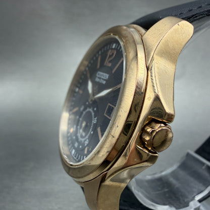 Citizen Eco-Drive Watch Men 42mm Black Dial Rose Gold Date Small Seconds Runs2