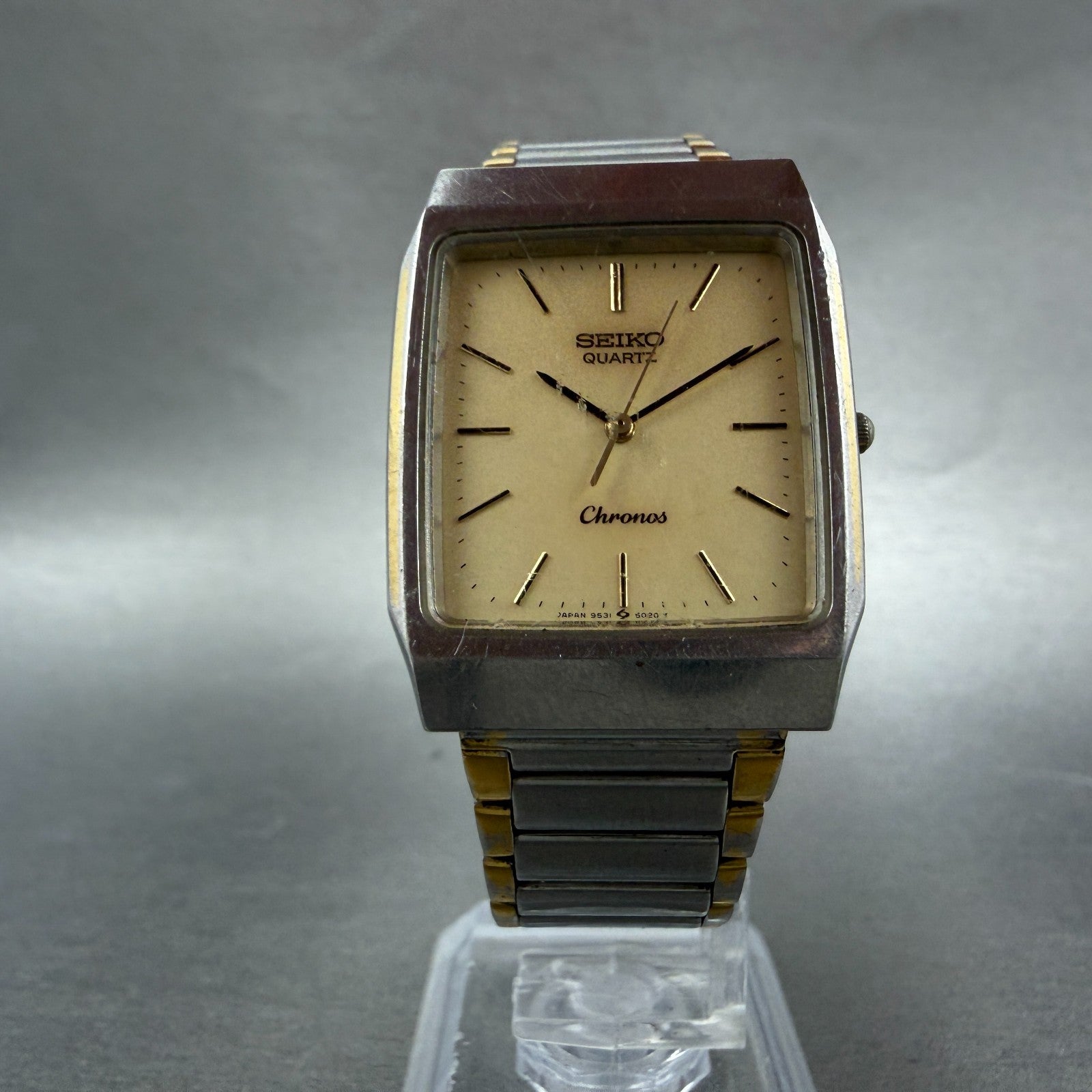 Seiko Chronos Tank Watch Men 27mm Champagne Dial Two Tone 9531-5020 New Battery5