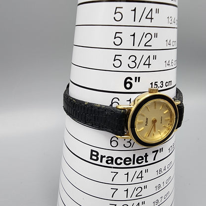 VTG Pulsar Watch Women Gold Tone Round 22mm Leather Band Y480-0540 New Battery