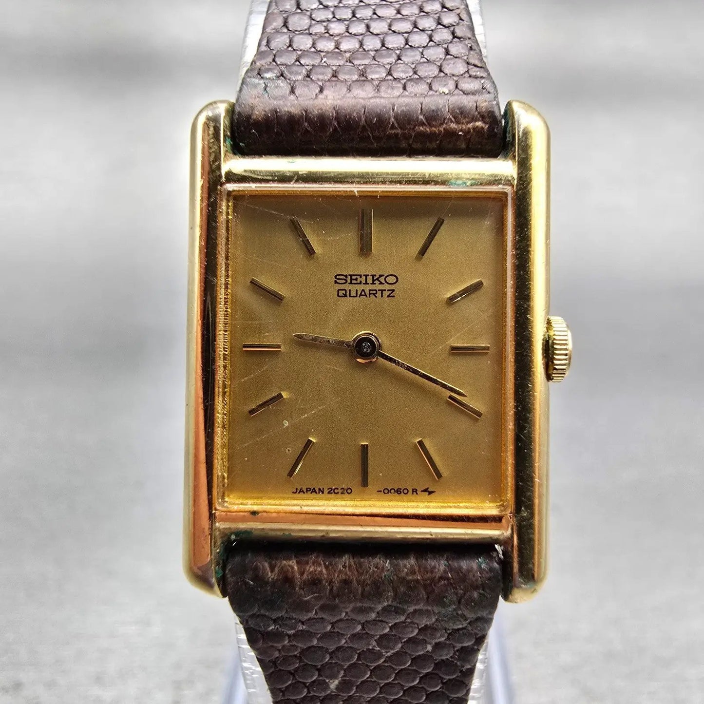 Seiko Watch Women 17mm Gold Dial Gold Tone Rectangle 2C20-5019 New Battery VTG0