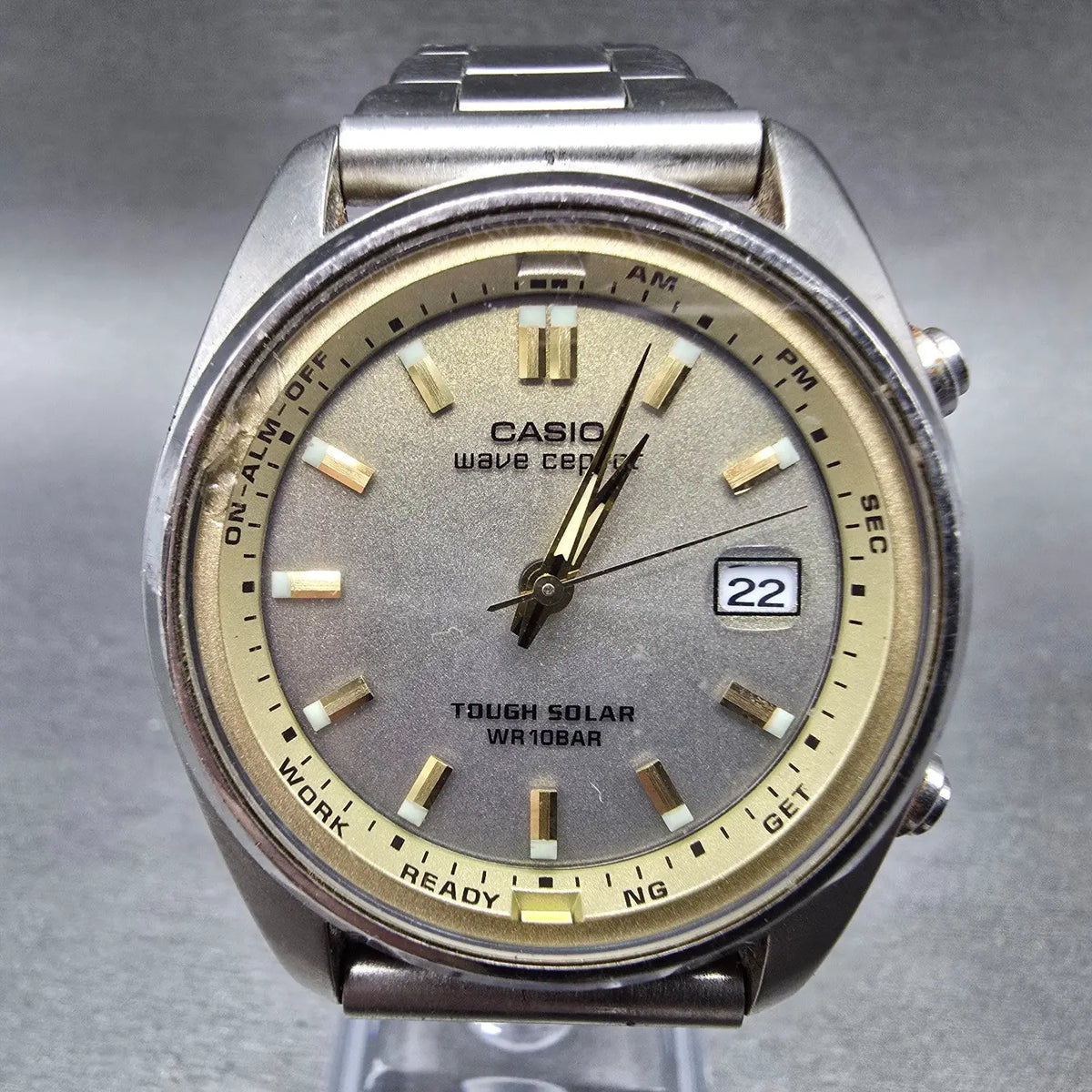 Casio Waveceptor WVQ-110TDJ Watch Men 39mm Gold Dial Titanium Date JDM PARTS0