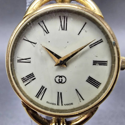 Gucci 6000L Watch Women 23mm Cream Dial Gold Plated Round VTG PARTS2