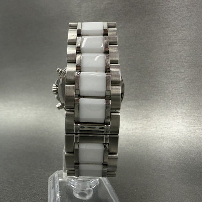 Bulova Chronograph Watch Women 40mm White Dial Silver Tone 98P125 New Battery6