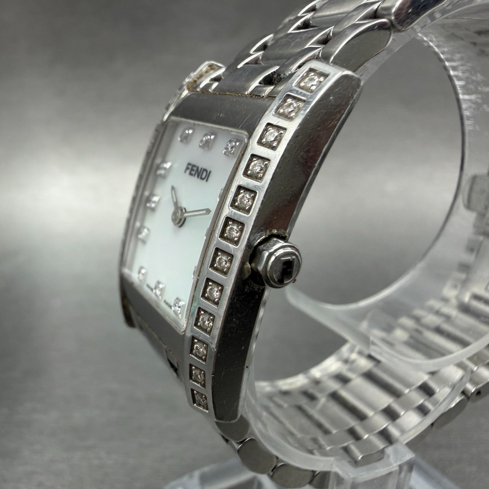 Fendi 7000L Tank Watch Women 21mm MOP Dial Steel Diamonds Rectangle New Battery2