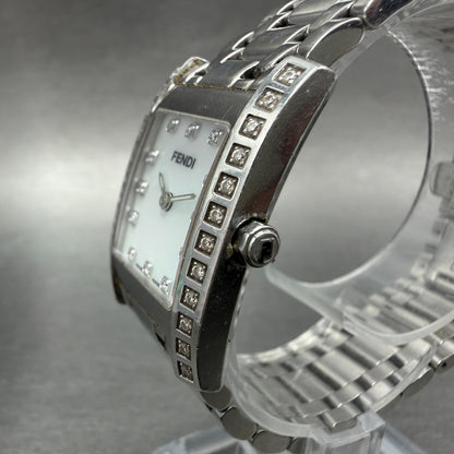 Fendi 7000L Tank Watch Women 21mm MOP Dial Steel Diamonds Rectangle New Battery2