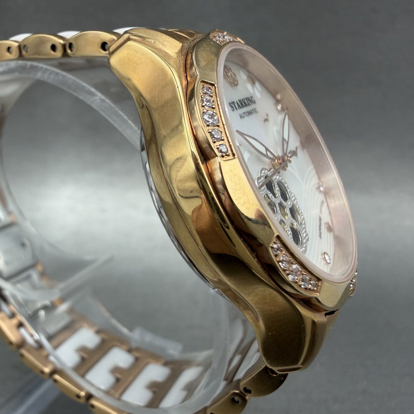 Starking Automatic Watch Women 35mm MOP Dial Rose Gold Tone Skeleton Runs3
