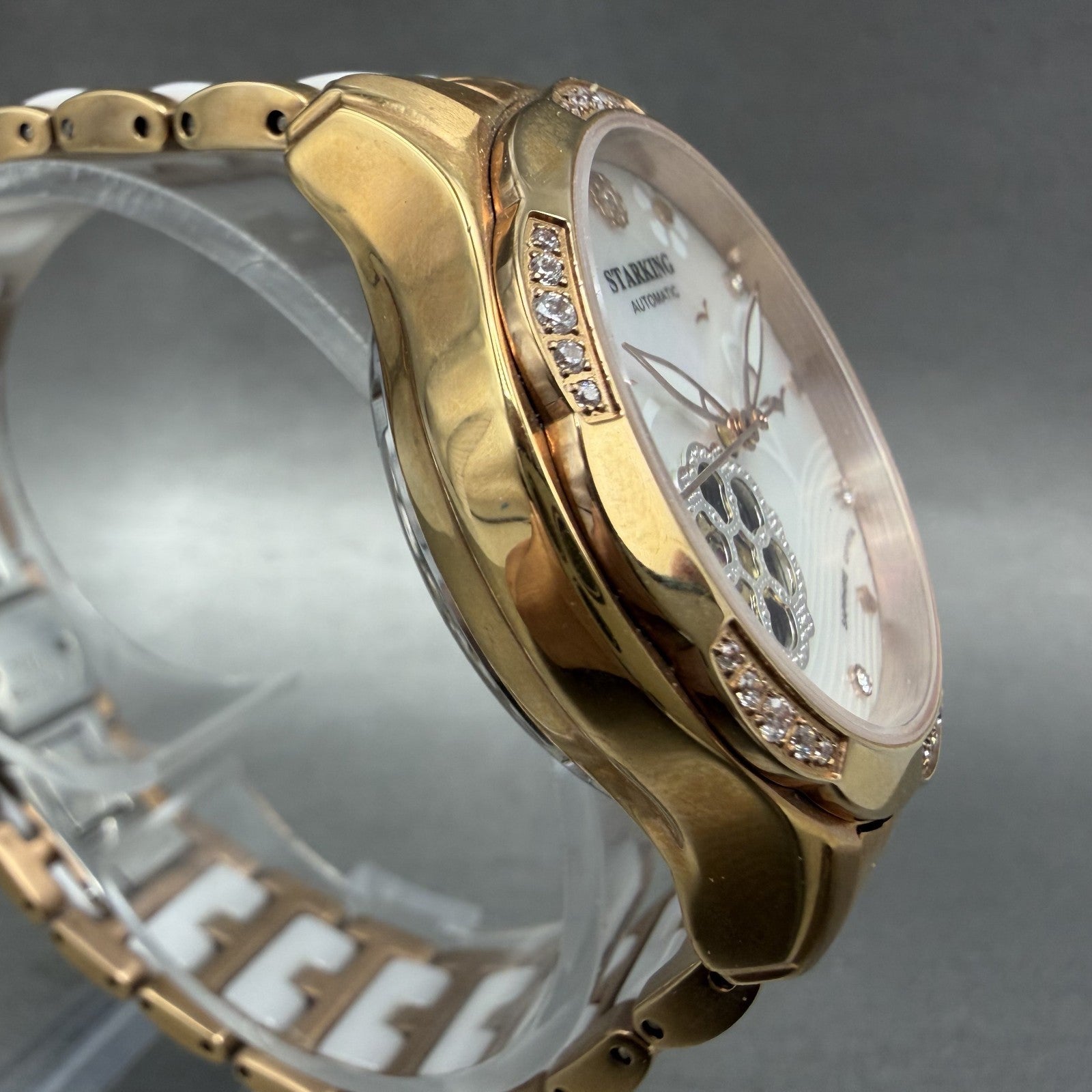 Starking Automatic Watch Women 35mm MOP Dial Rose Gold Tone Skeleton Runs3