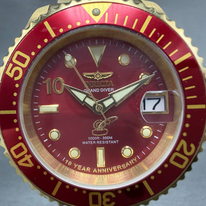 Invicta Grand Diver Watch Women 37mm Red Dial Gold Tone Date Round Automatic1