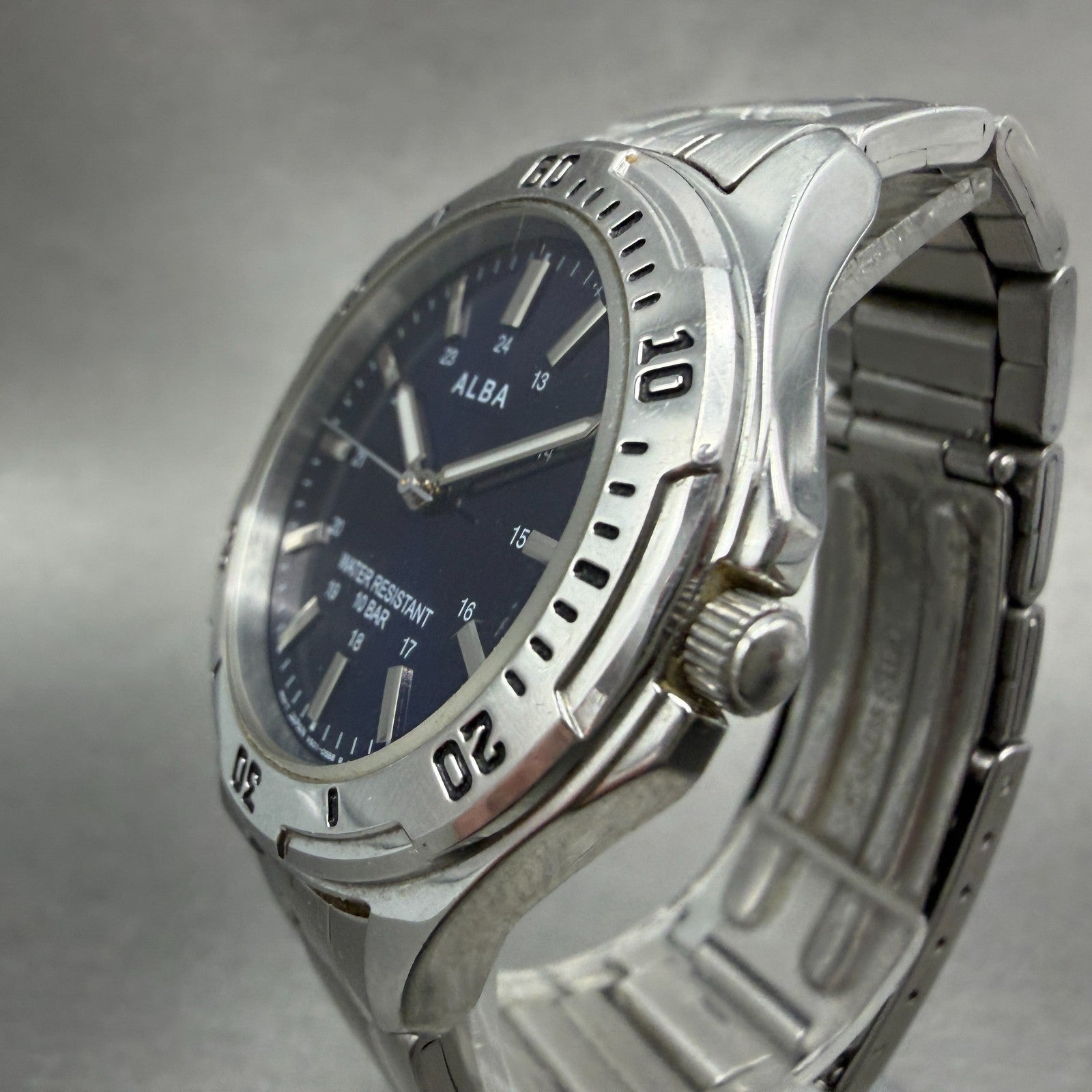 Seiko Alba Watch Men 35mm Blue Dial Silver Tone Round V501-0FG0 New Battery2