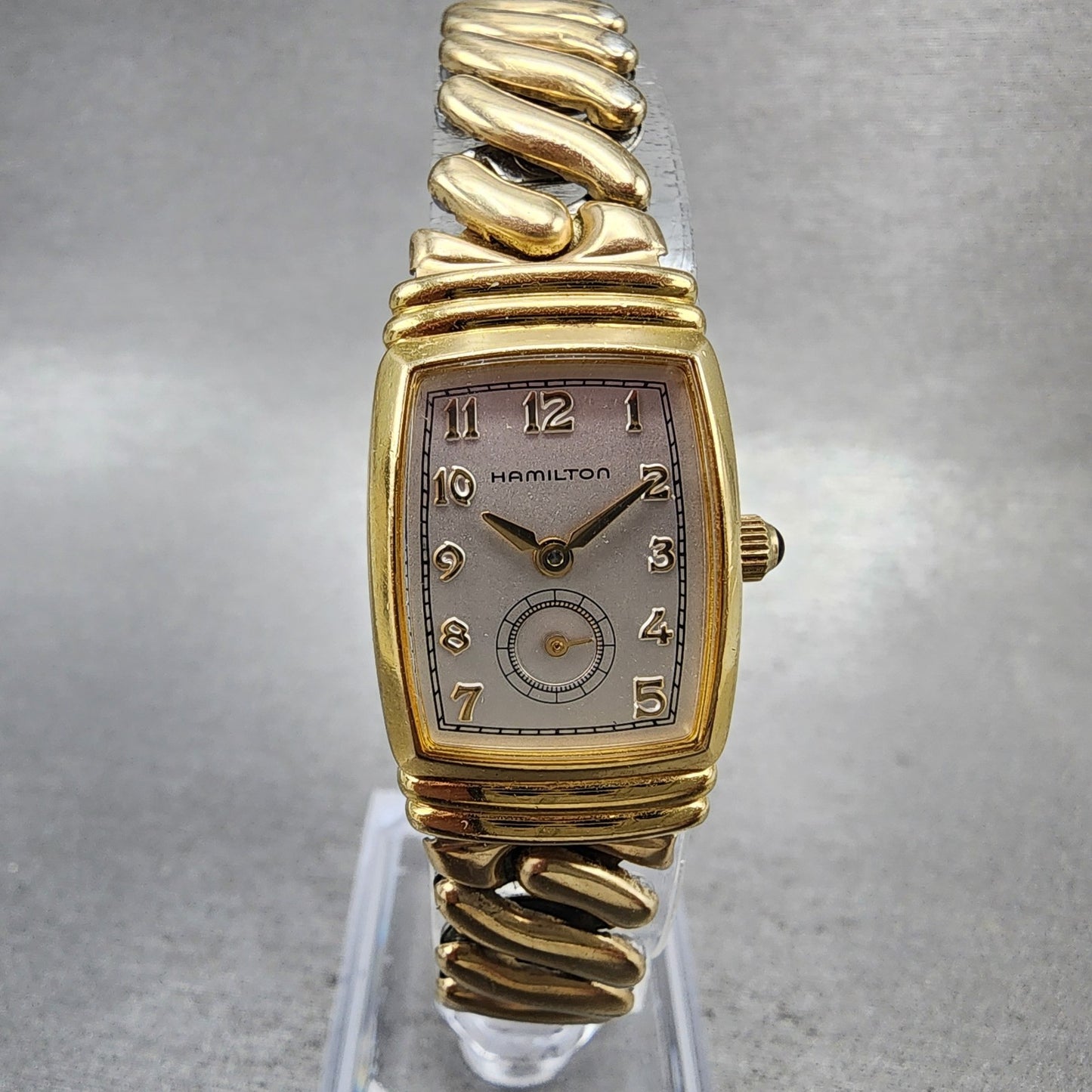 Hamilton Benton Tank Watch Women 19mm Silver Dial Gold Tone Rectangle New Batt0