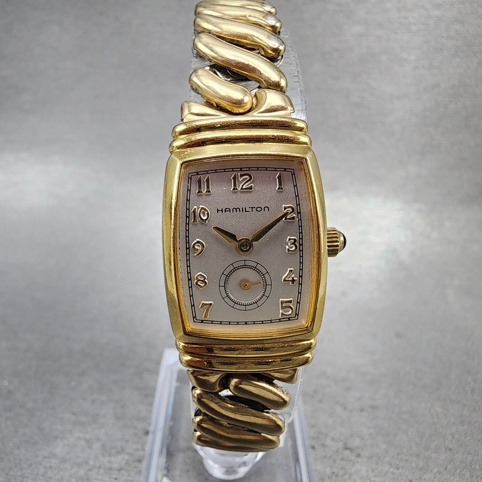 Hamilton Benton Tank Watch Women 19mm Silver Dial Gold Tone Rectangle New Batt0