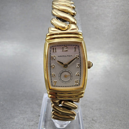 Hamilton Benton Tank Watch Women 19mm Silver Dial Gold Tone Rectangle New Batt0
