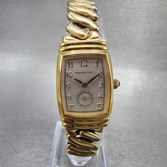 Hamilton Benton Tank Watch Women 19mm Silver Dial Gold Tone Rectangle New Batt0