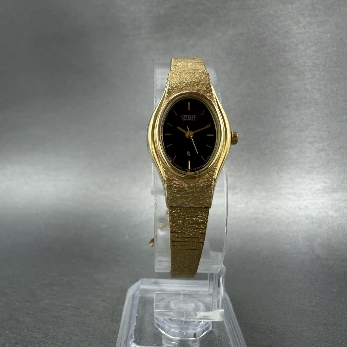 Citizen CQ Watch Women 17mm Black Dial Gold Tone Oval 5930-S25350 New BatteryBHG5